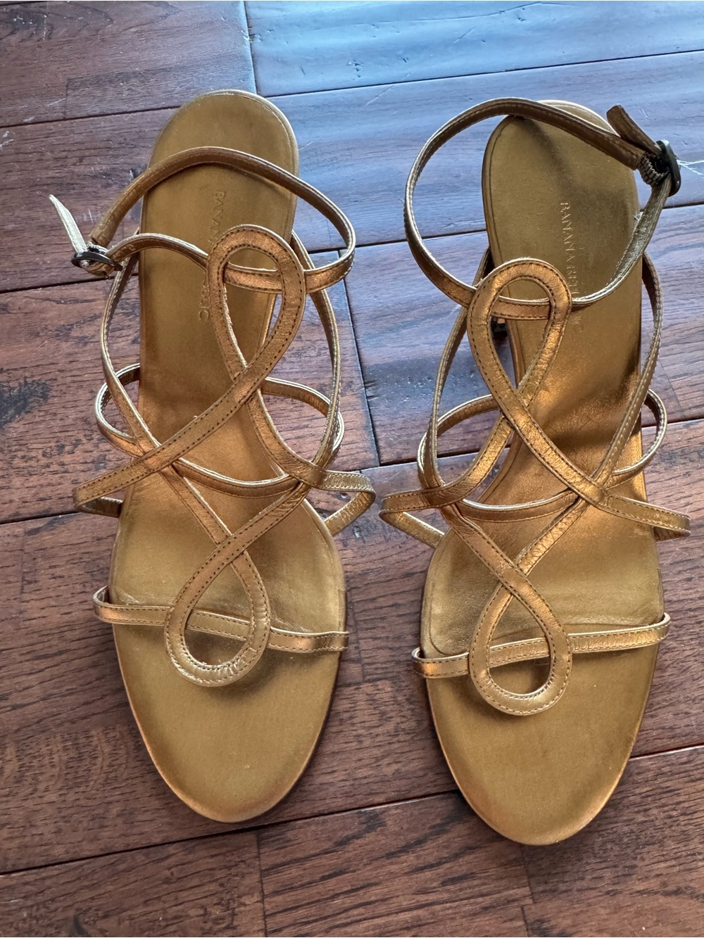 Banana Republic Metallic Bronze Leather Strappy Heels Size 8 Special Occasion - Picture 2 of 7